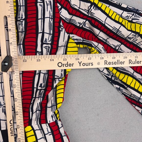 Ofuure Romper Womens Small Red Yellow African Print Ruffle Shorts Tie Sleeves - Picture 11 of 15